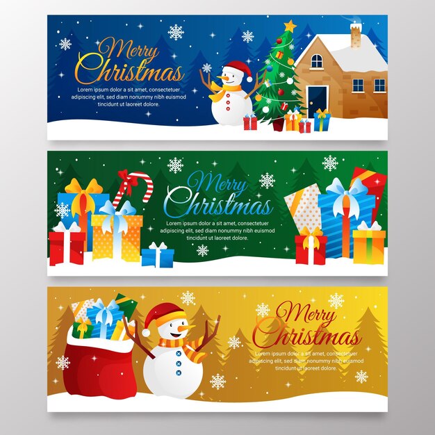 Gradient christmas banners set