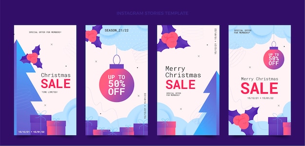 Free vector gradient christmas instagram stories collection