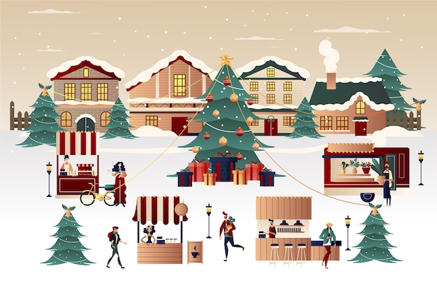 Gradient christmas market illustration