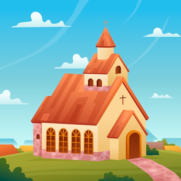 Gradient church building illustration