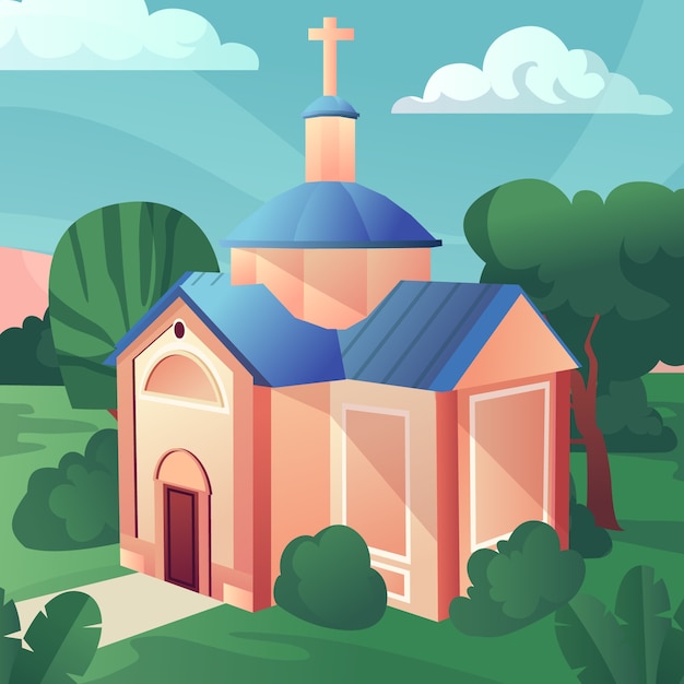 Gradient church building illustration