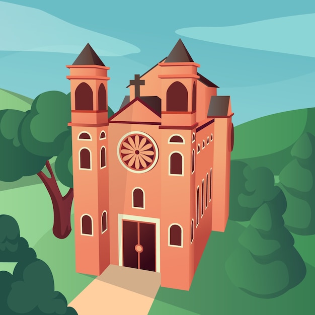 Gradient church building illustration