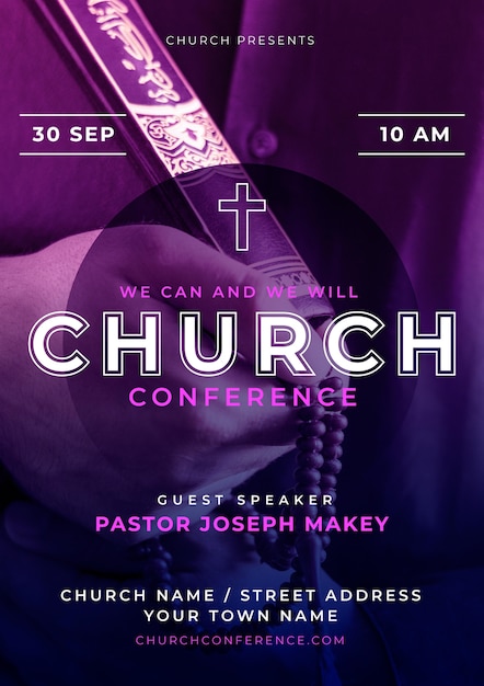 Free Vector gradient church flyer template with photo