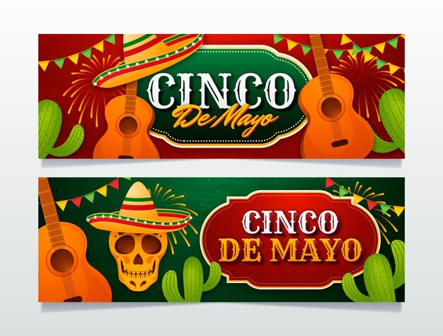 Gradient cinco de mayo horizontal banners pack