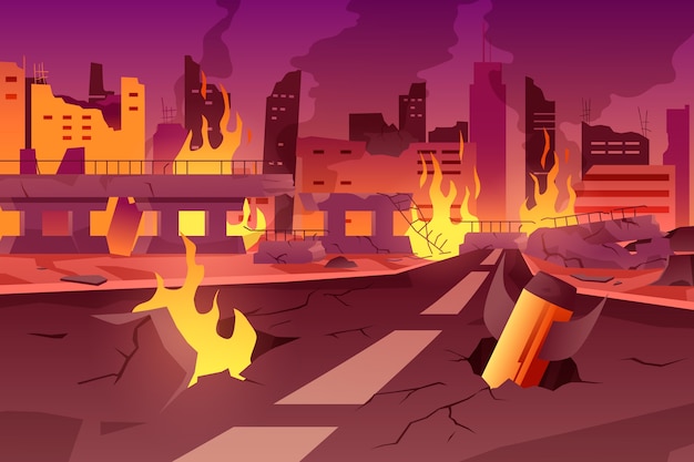 Free Vector gradient city on fire background