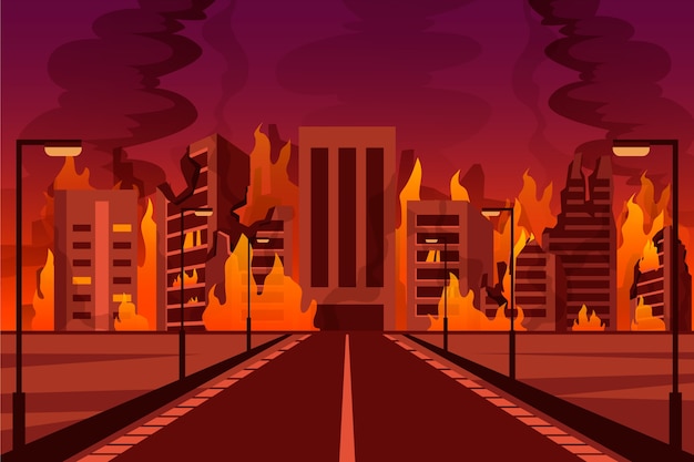 Free Vector gradient city on fire background