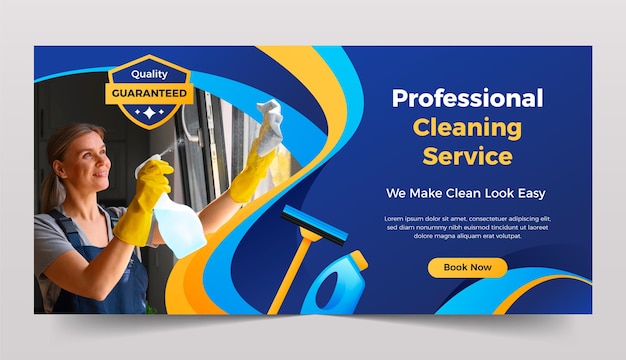 Gradient cleaning service horizontal banner template