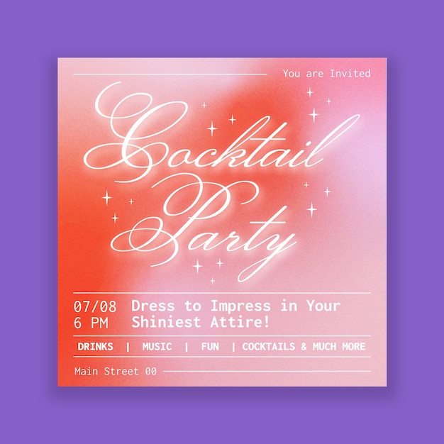 Gradient cocktail party square invitation template