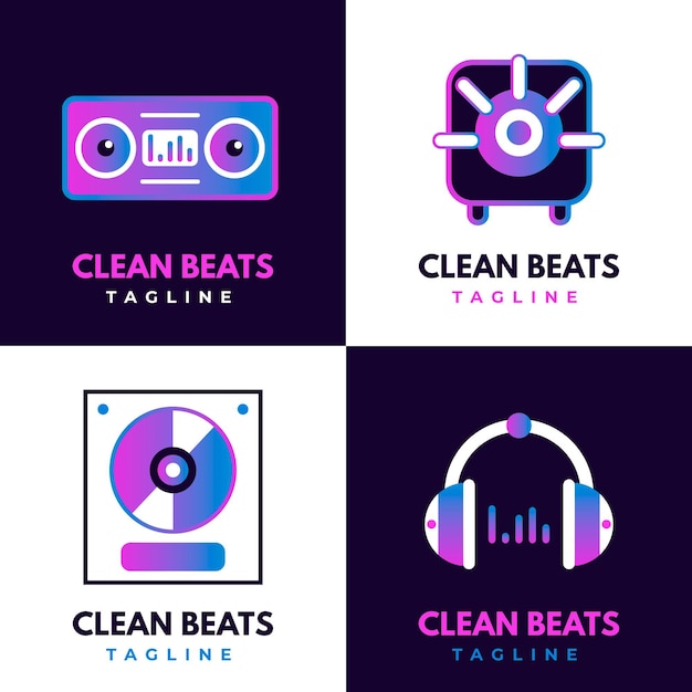 Free vector gradient colored dj logo collection