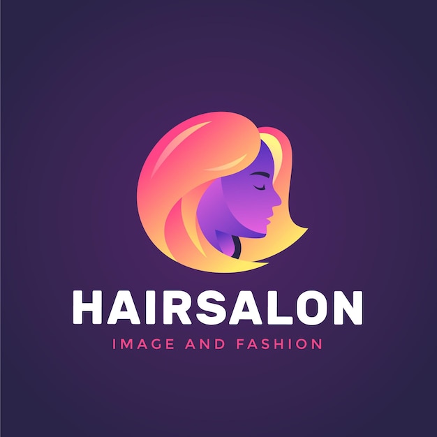 Gradient colored hair salon logo template on dark background