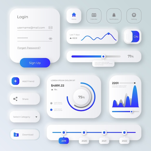 Free Vector gradient colored ui kit collection