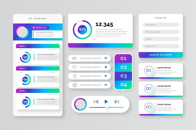 Gradient colored ui kit collection