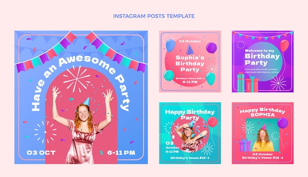 Gradient colorful birthday ig post