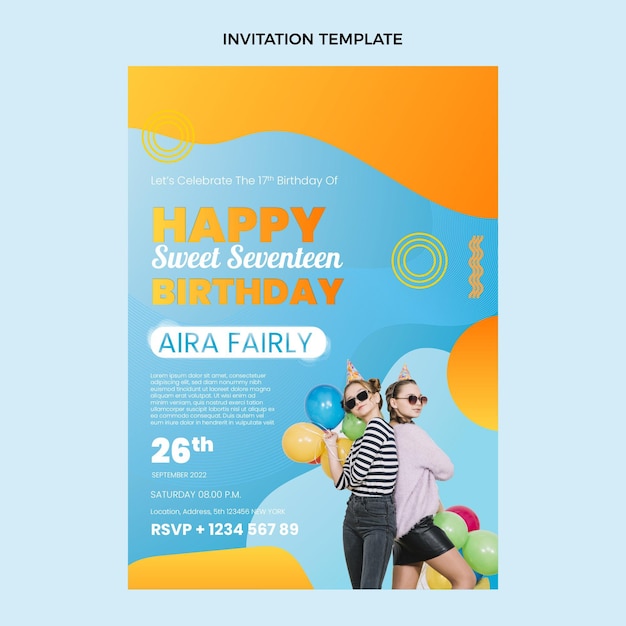 Gradient colorful birthday invitation