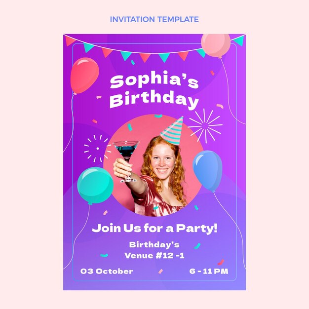 Gradient colorful birthday invitation