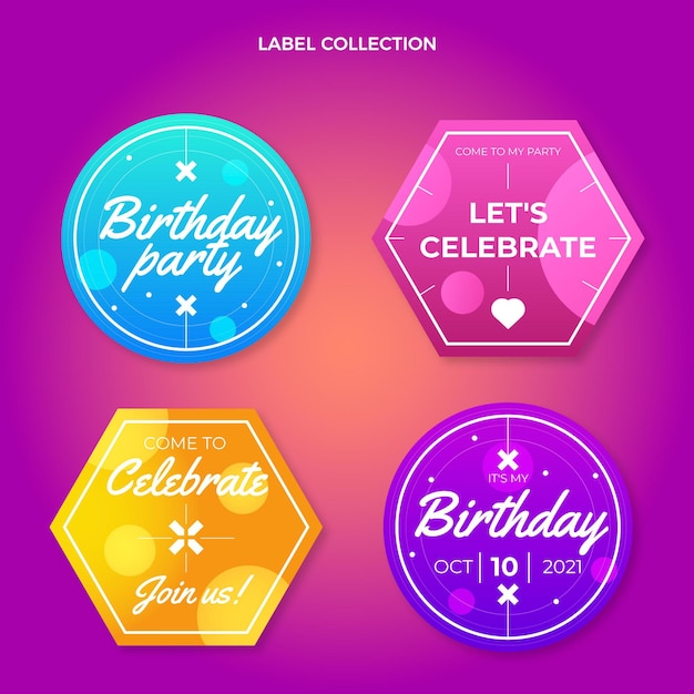 Gradient colorful birthday label and badges