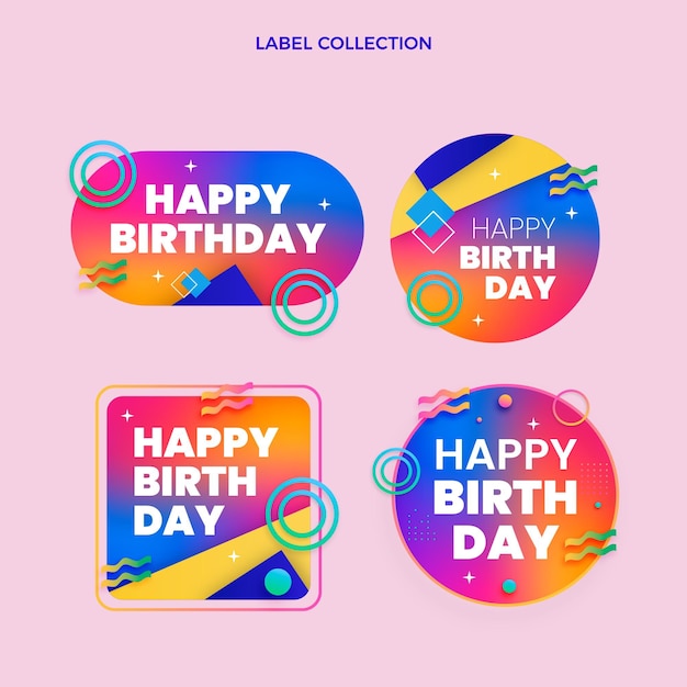 Gradient colorful birthday labels