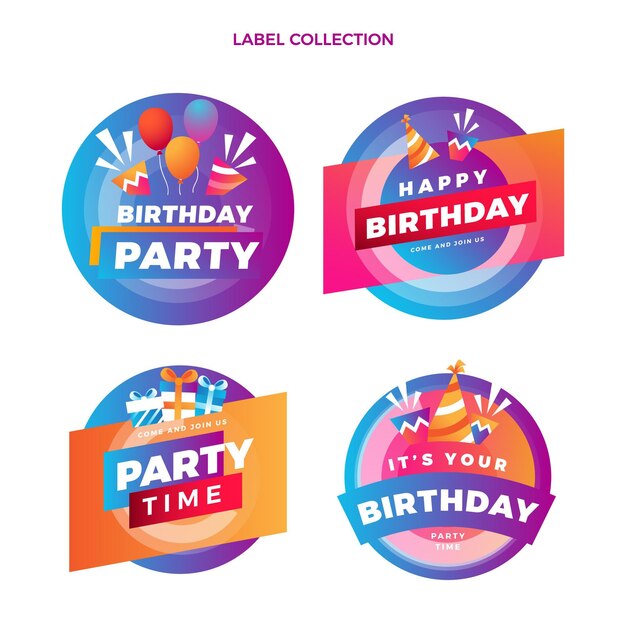 Gradient colorful birthday labels