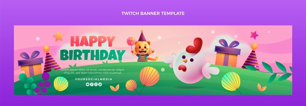 Gradient colorful birthday twitch banner