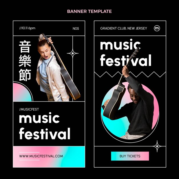 Gradient colorful music festival banners vertical