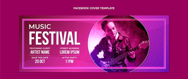 Gradient colorful music festival facebook cover