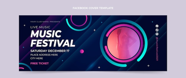 Gradient colorful music festival facebook cover