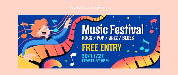 Gradient colorful music festival facebook cover