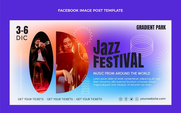 Gradient colorful music festival facebook post