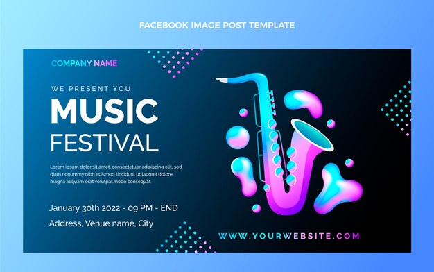 Gradient colorful music festival facebook post