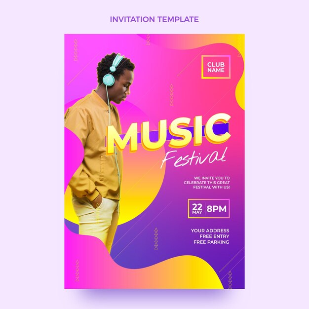 Gradient colorful music festival invitation