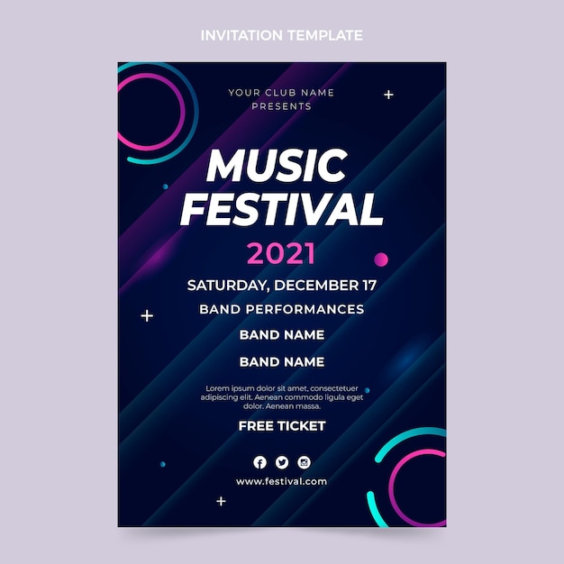 Gradient colorful music festival invitation