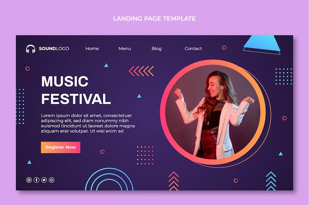 Gradient colorful music festival landing page