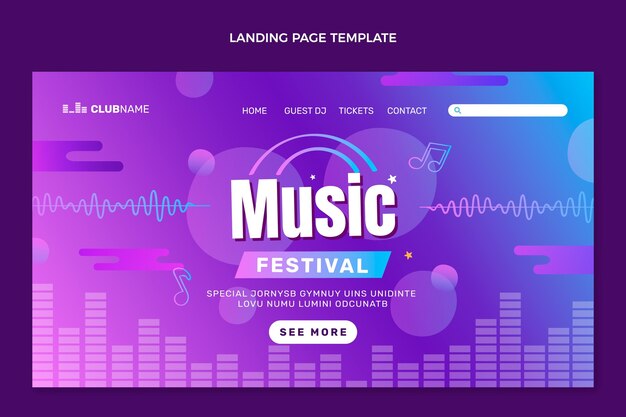 Gradient colorful music festival landing page