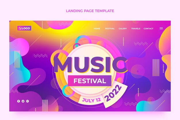 Gradient colorful music festival landing page