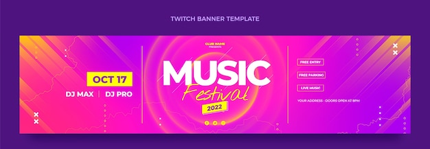 Free Vector gradient colorful music festival twitch banner