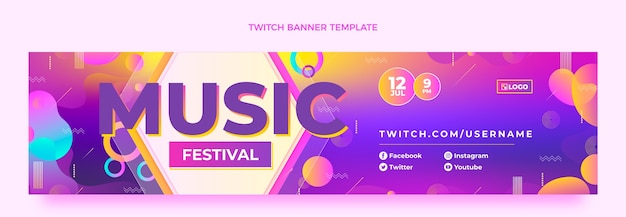 Gradient colorful music festival twitch banner