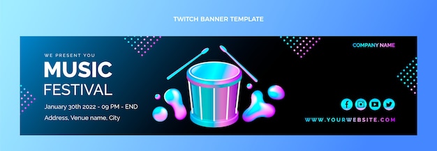 Free Vector gradient colorful music festival twitch banner