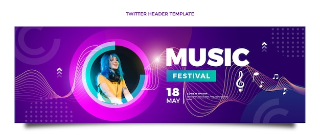 Gradient colorful music festival twitter header