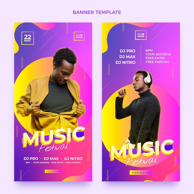 Gradient colorful music festival vertical banners