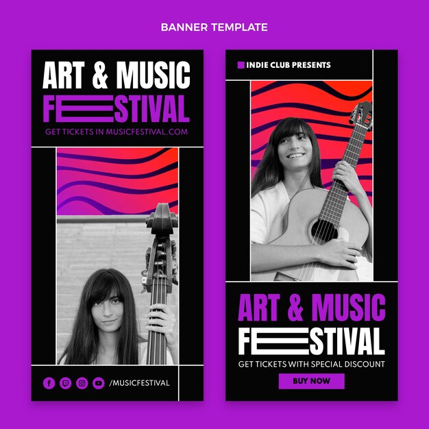 Gradient colorful music festival vertical banners