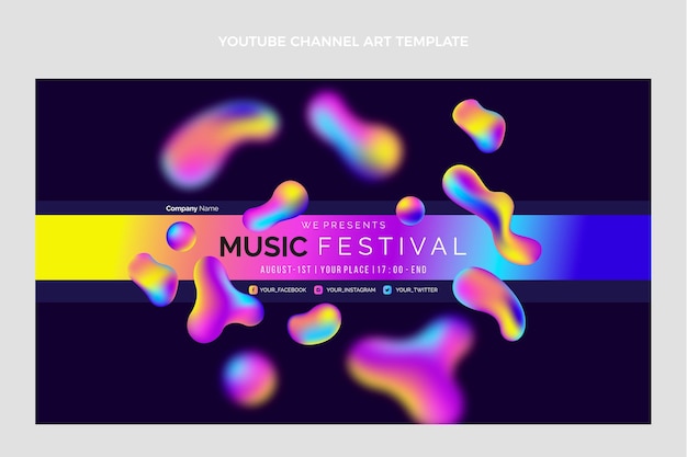 Free Vector gradient colorful music festival youtube channel art