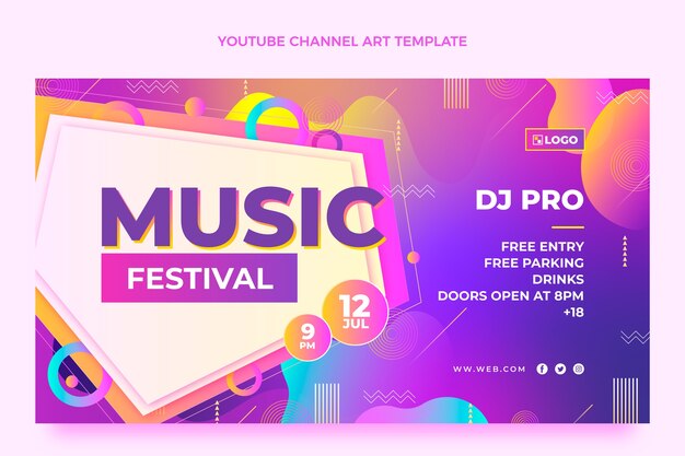 Gradient colorful music festival youtube channel art