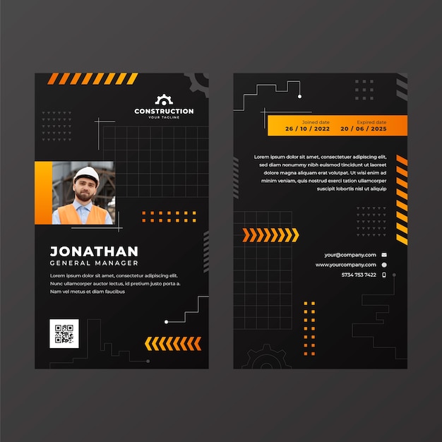 Free Vector gradient construction id card template