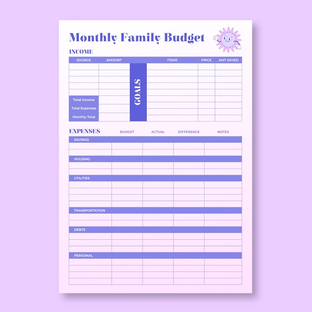 Gradient cool monthly family budget planner