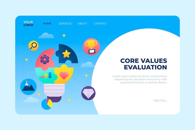 Free Vector gradient core values landing page with light bulb