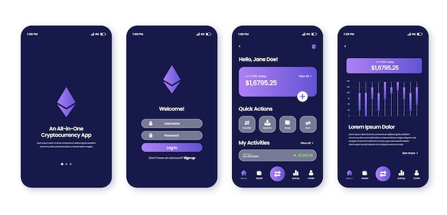 Free Vector gradient cryptocurrencies app template