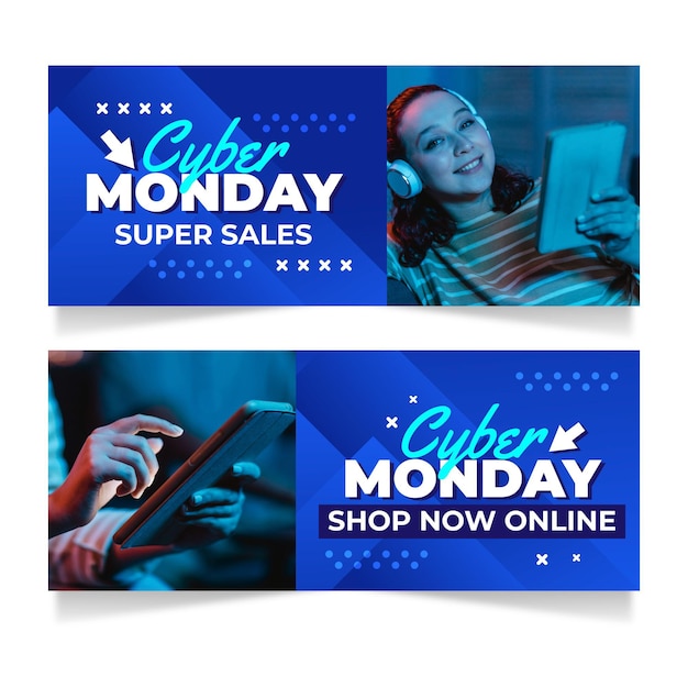 Gradient cyber monday horizontal banners set