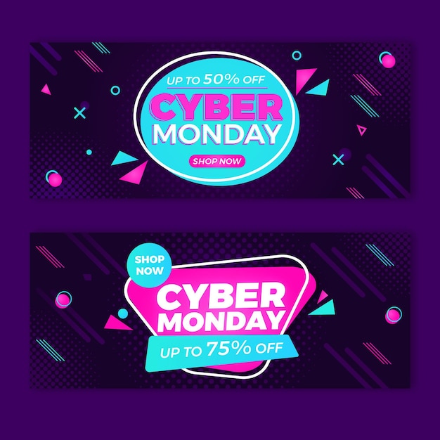 Gradient cyber monday horizontal sale banners set