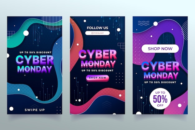 Free vector gradient cyber monday instagram stories collection