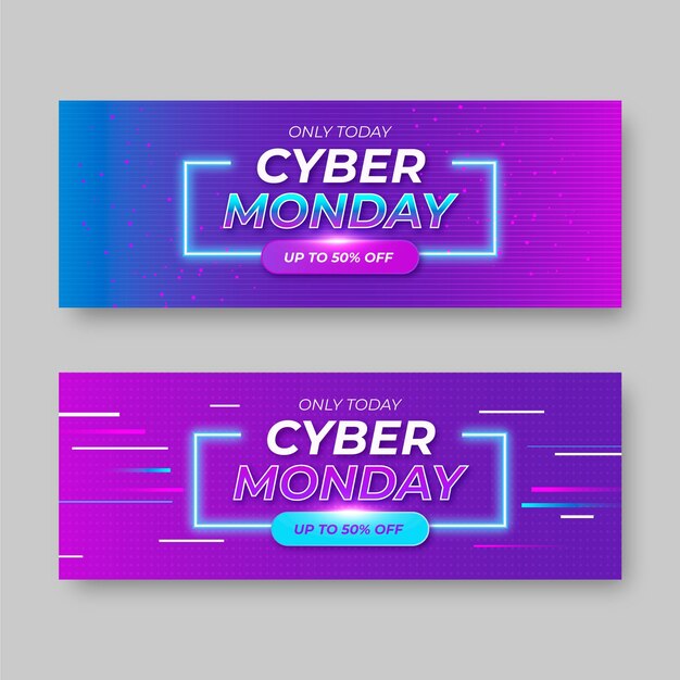 Gradient cyber monday sale horizontal banners set